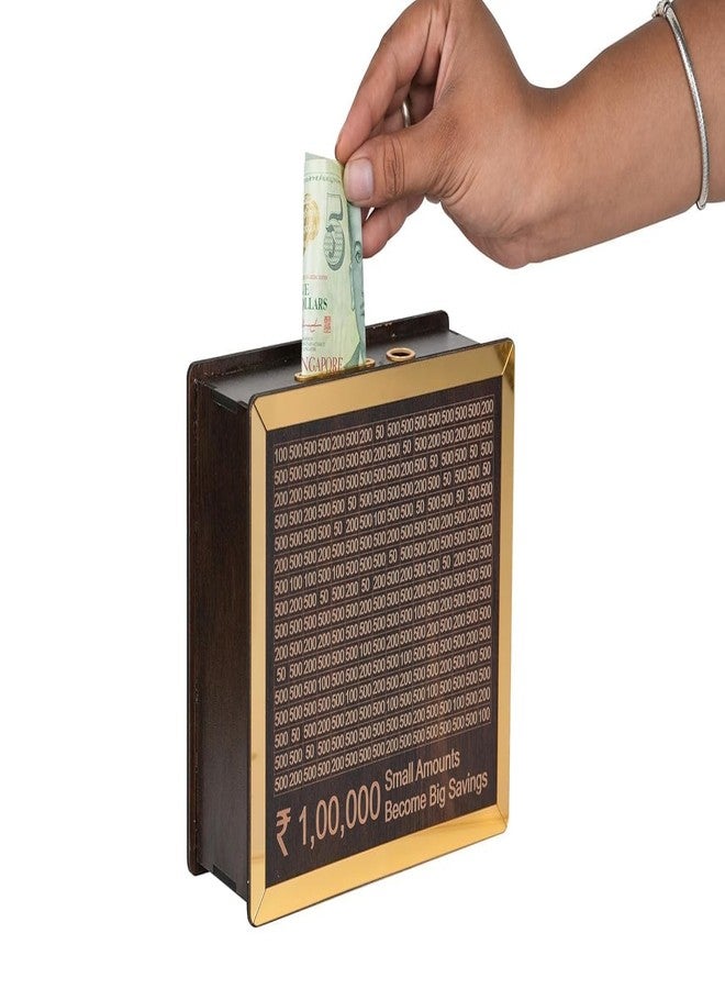 KANAKADHARA Money Saving Box for Adults & Kids | 1 Lakh Savings Challenge Wooden Piggy Bank with Denomination Grid | Cash Saving Box, Budget Organizer & Unique Gift Item (Golden Line) - Image 3